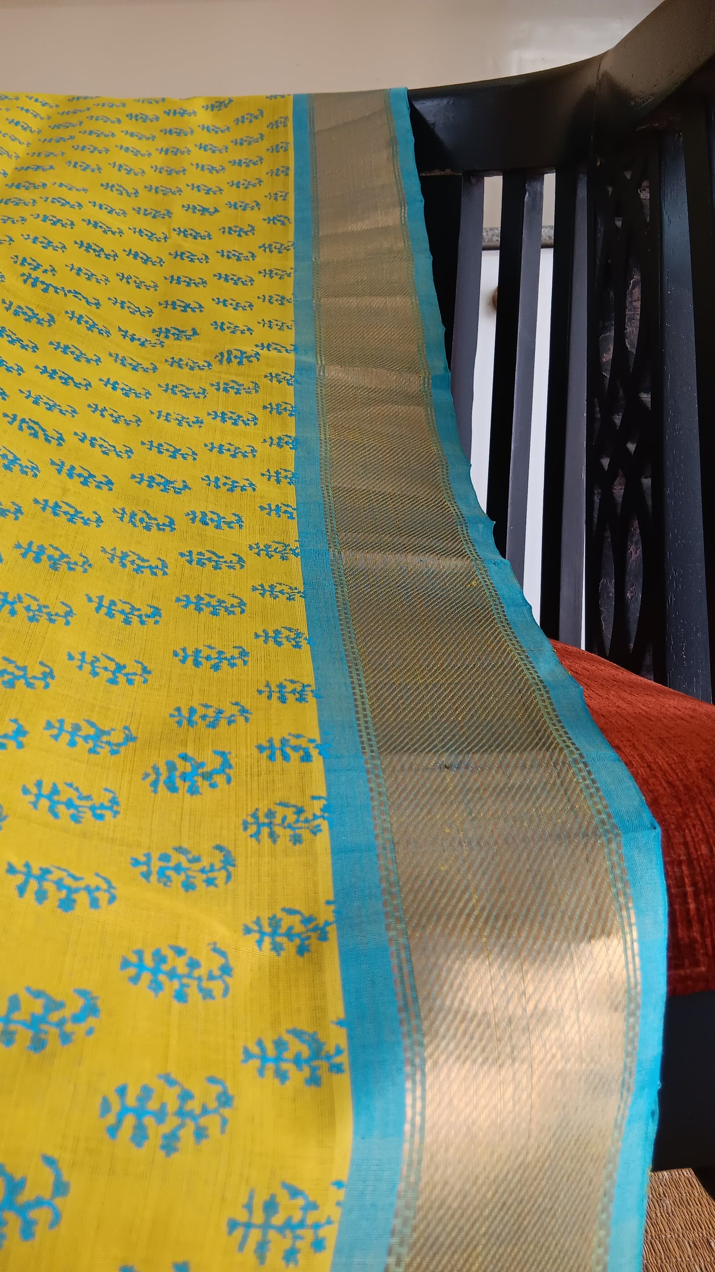 Yellow and blue silk cotton saree (SC4-447)