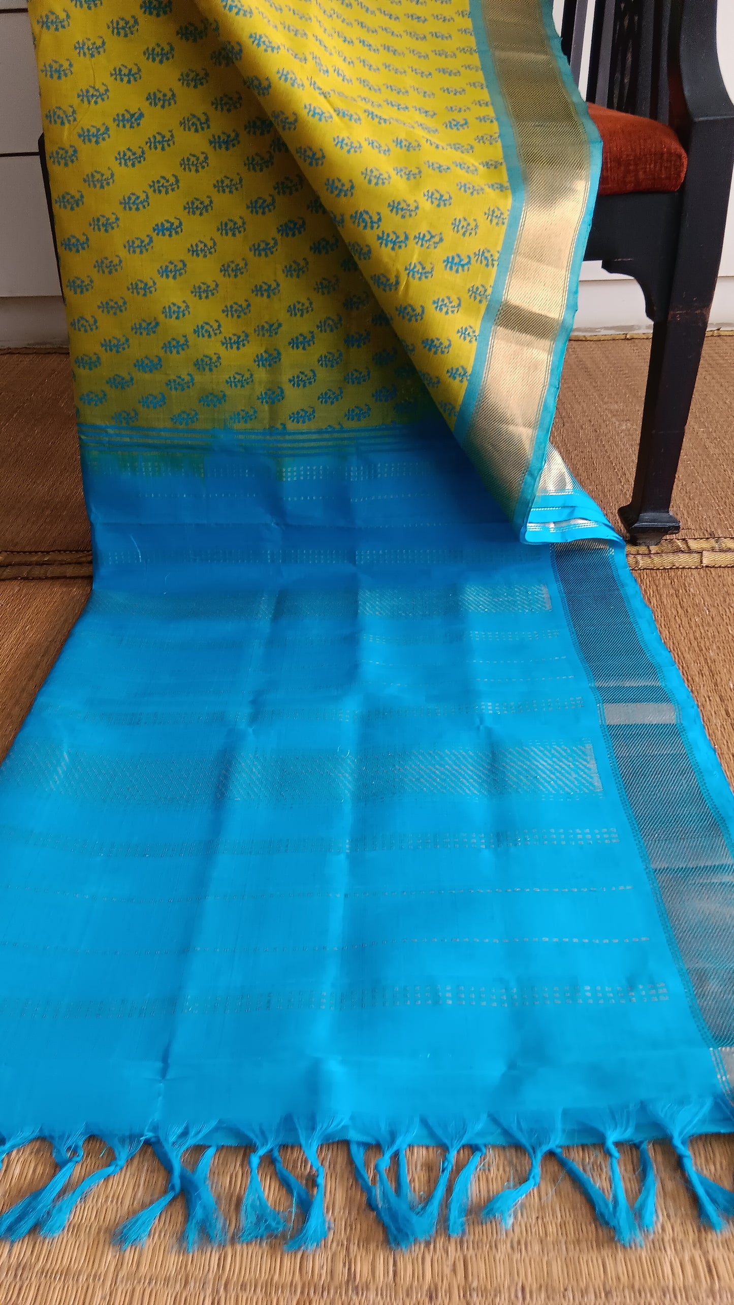 Yellow and blue silk cotton saree (SC4-447)