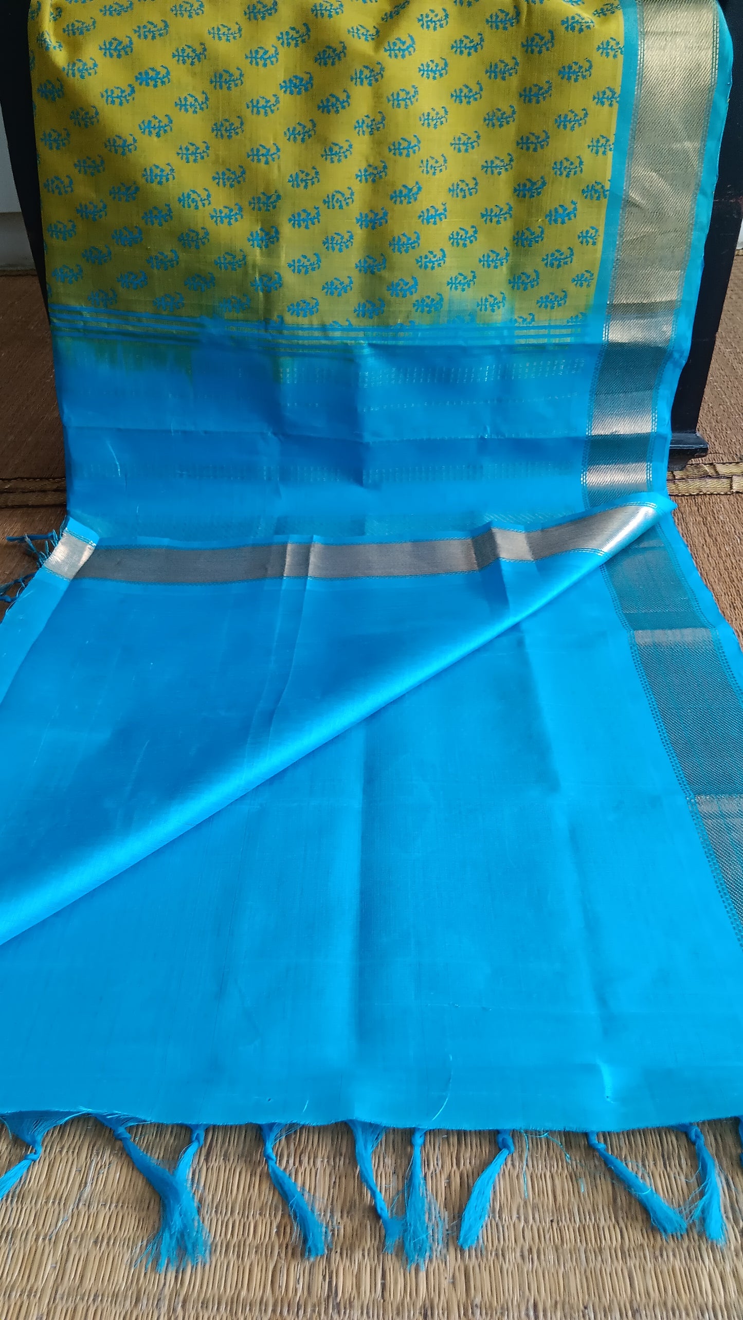 Yellow and blue silk cotton saree (SC4-447)