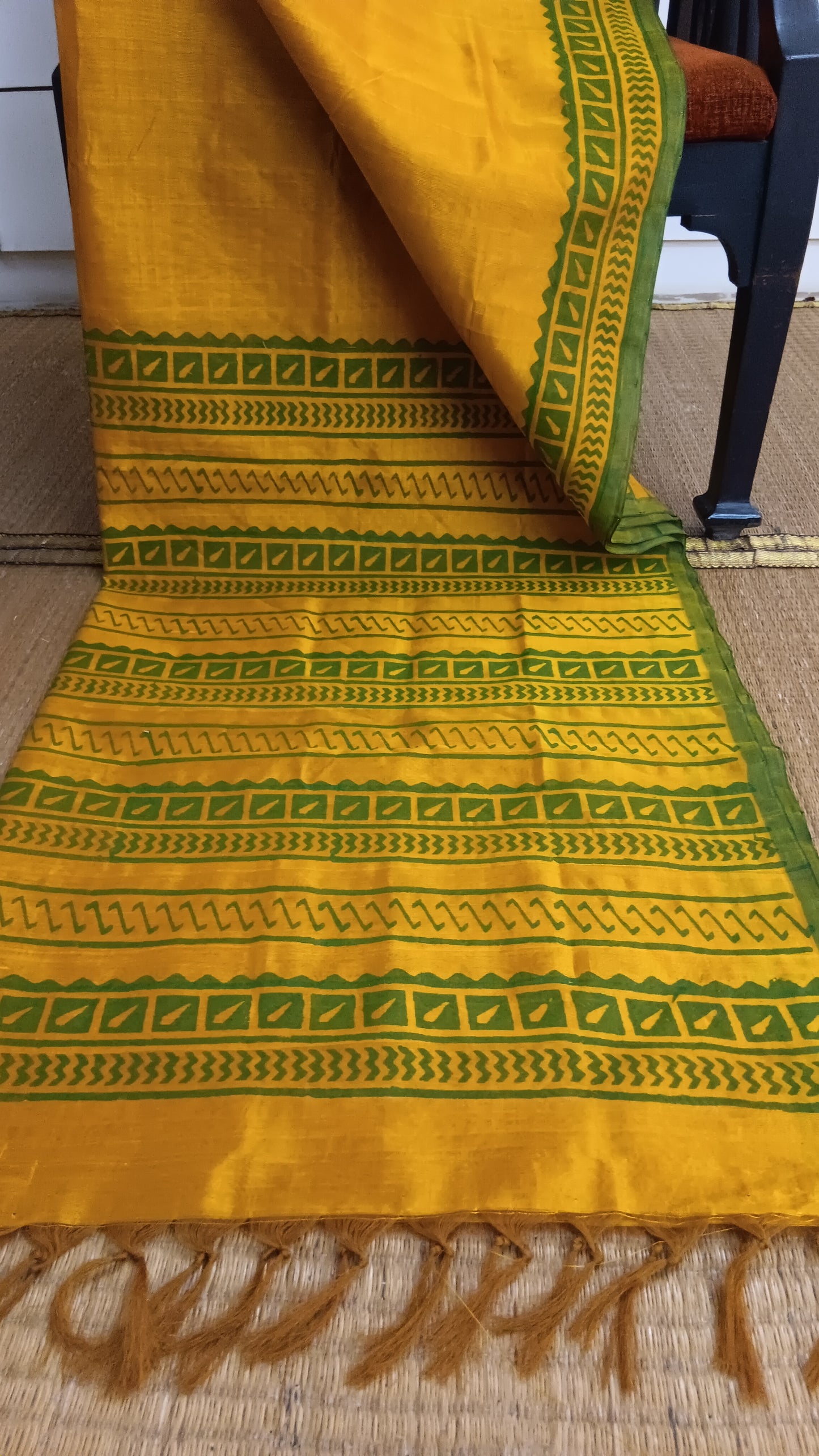 Yellow green silk cotton saree (SCP-151)