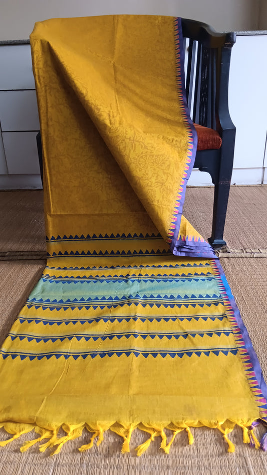 Yellow temple border cotton saree (DW-514)
