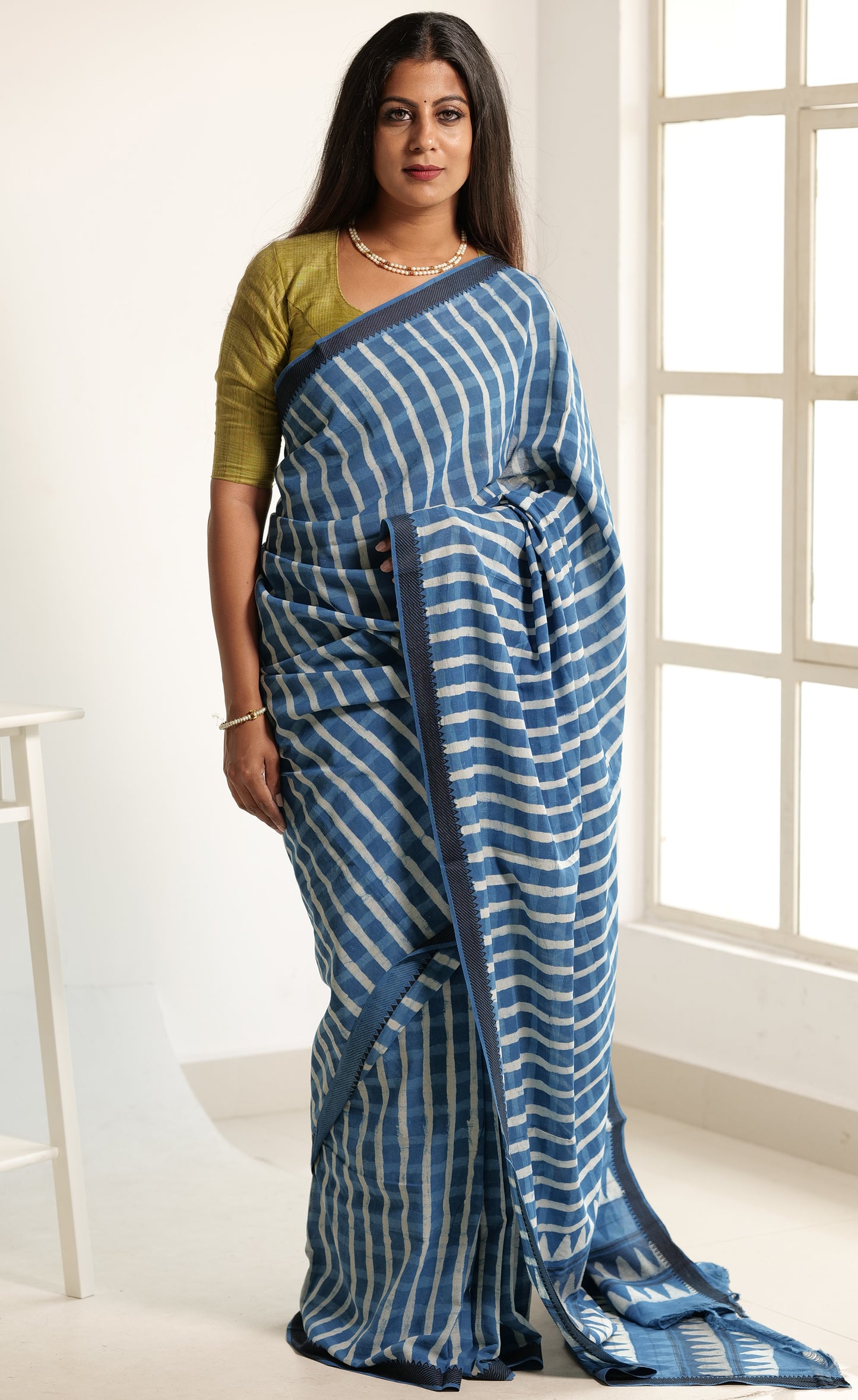 Indigo printed mangalagiri saree (IND-57)