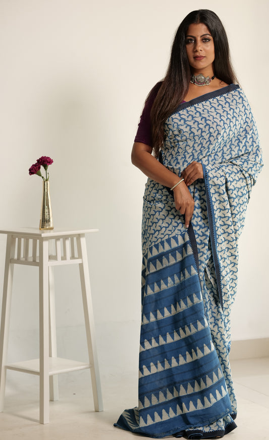 Cotton saree indigo printed (IND-62)