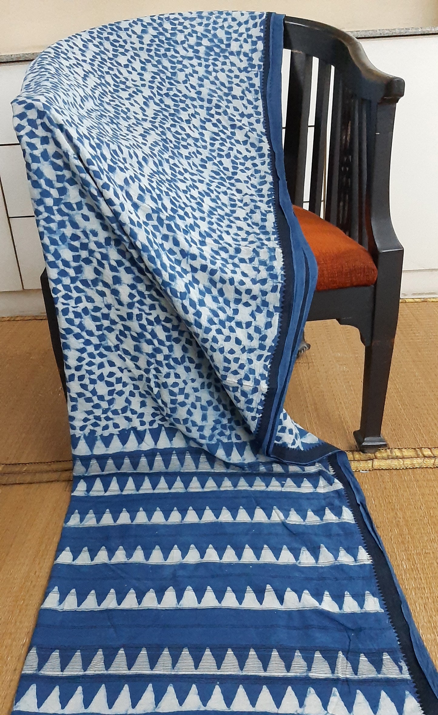 Indigo printed south cotton saree (IND-61)