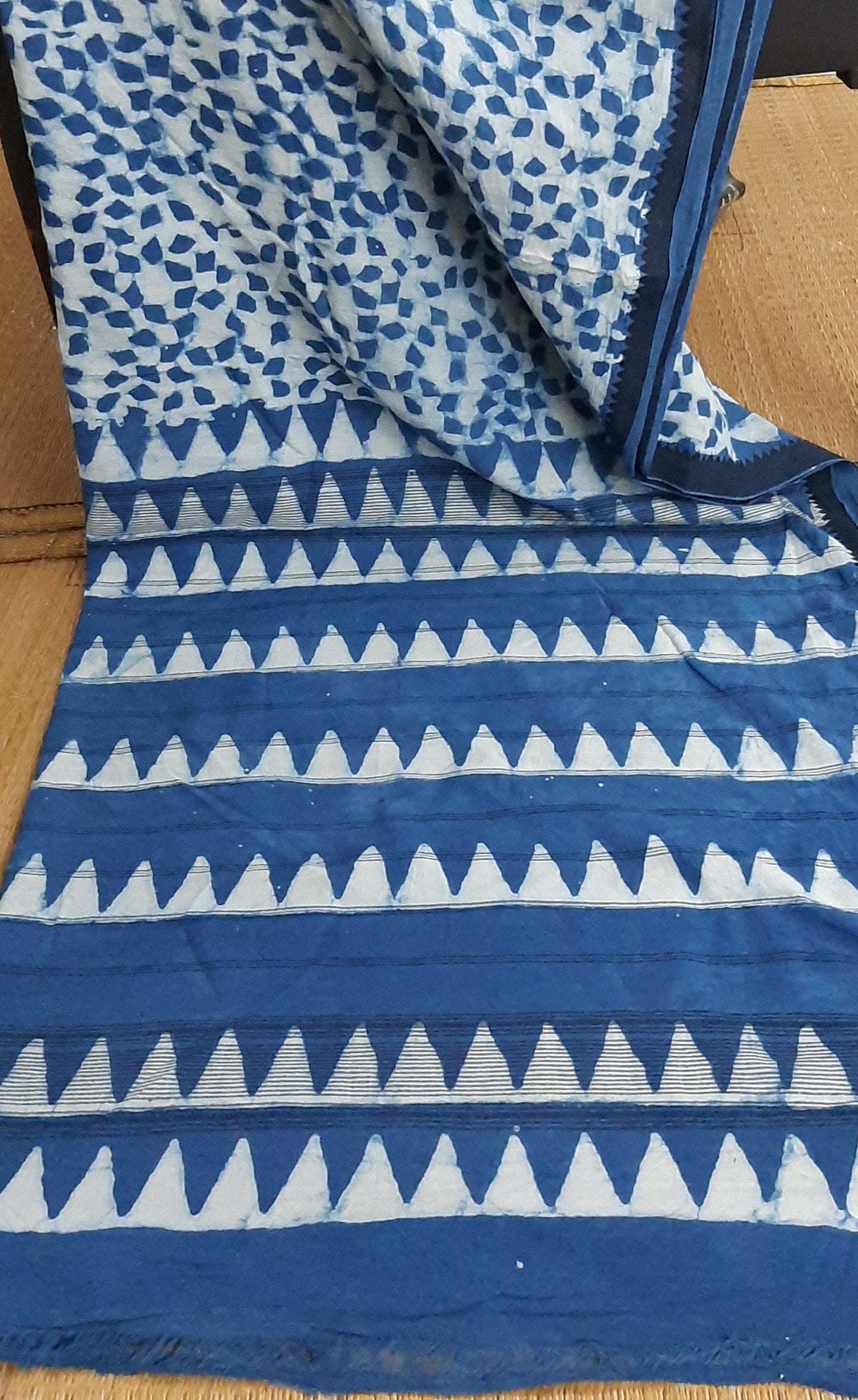 Indigo printed south cotton saree (IND-61)