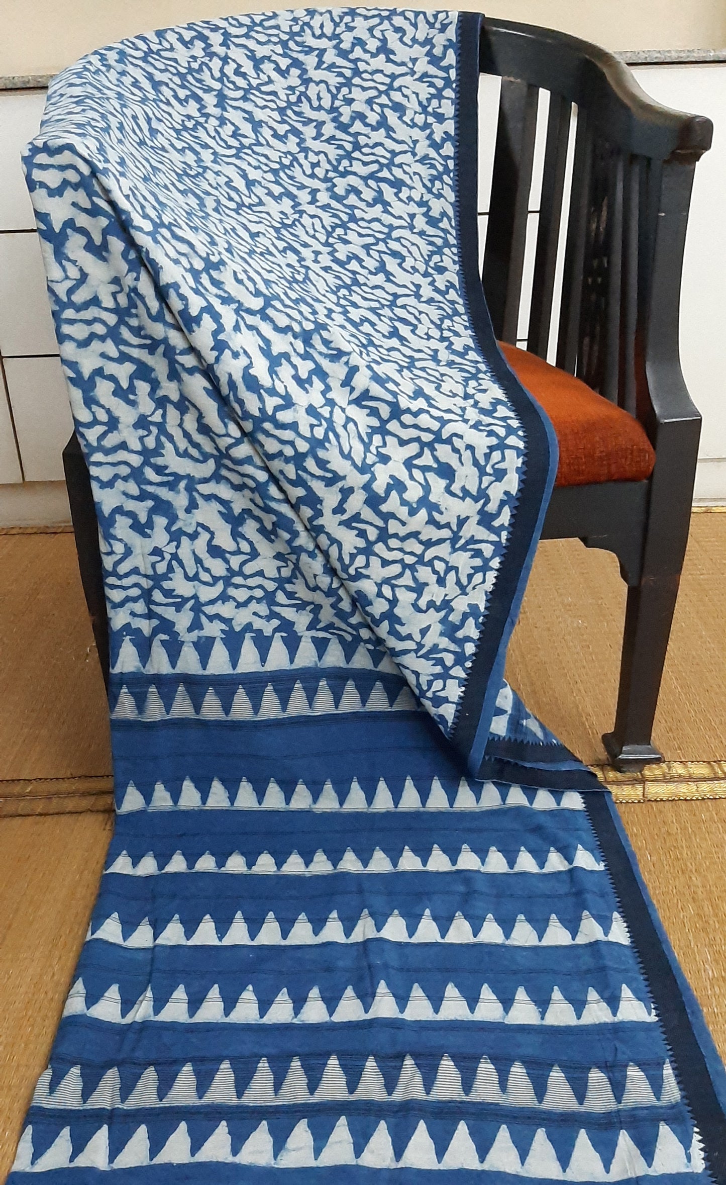 Hand woven Indigo printed saree (IND-56)