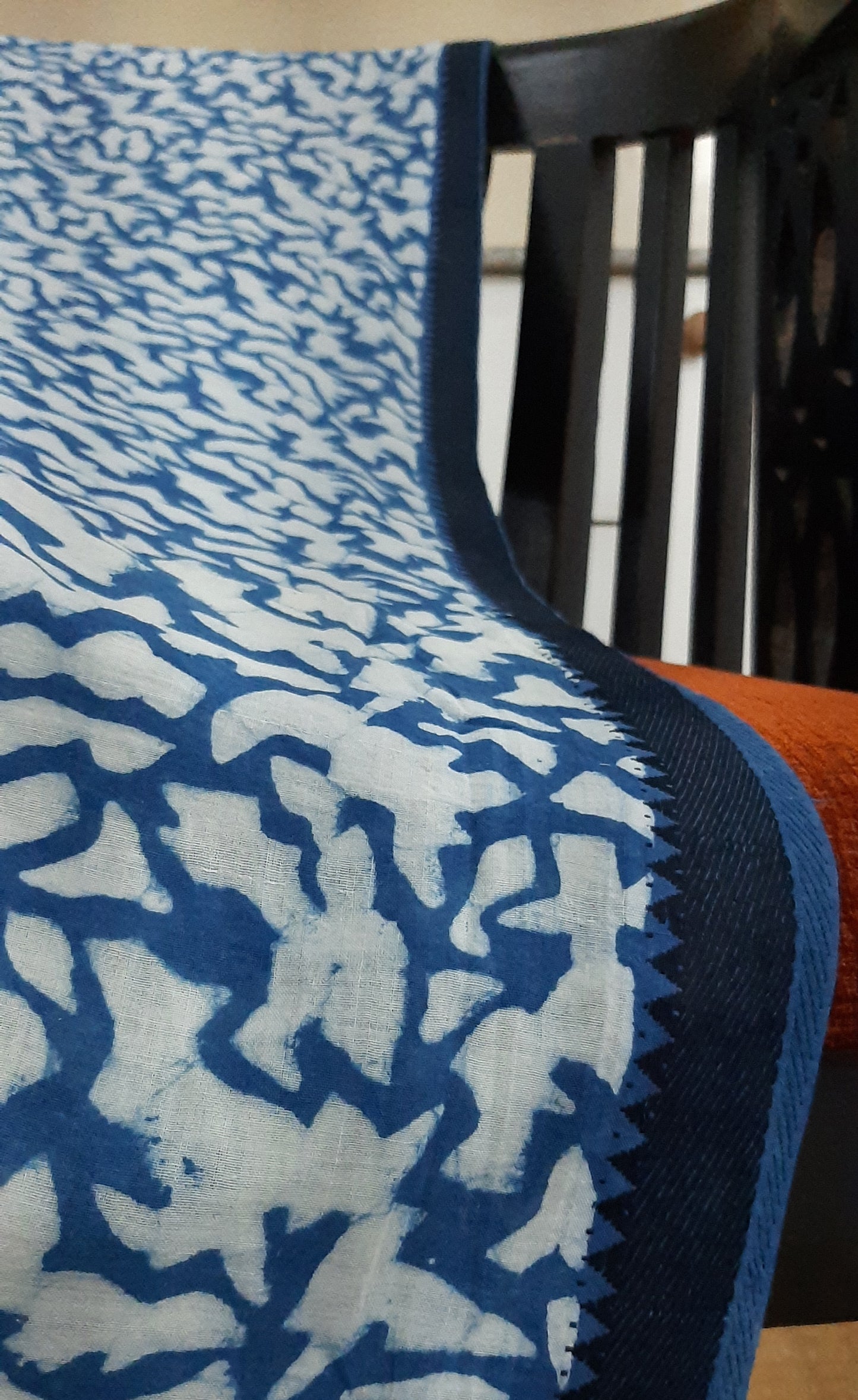 Hand woven Indigo printed saree (IND-56)