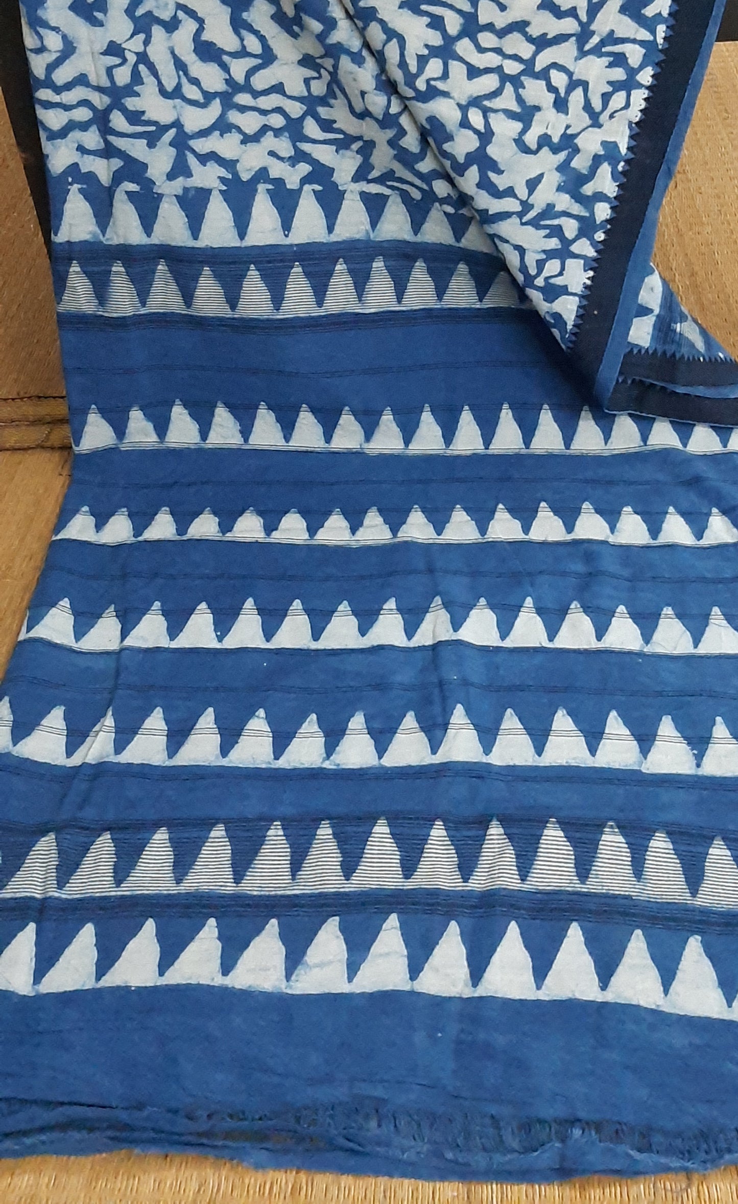 Hand woven Indigo printed saree (IND-56)