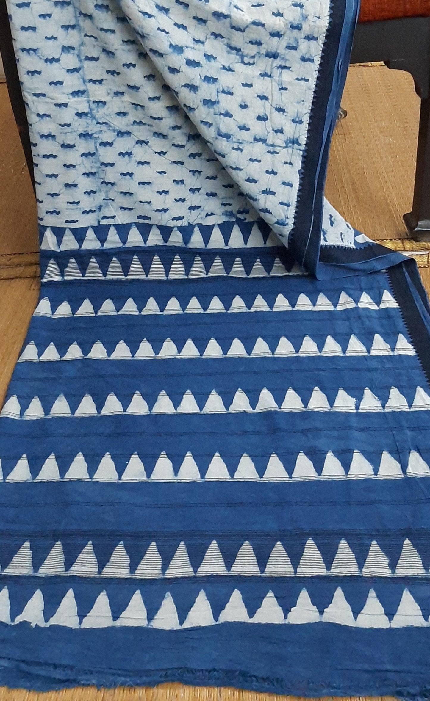 Indigo printed pure cotton saree (IND-60)